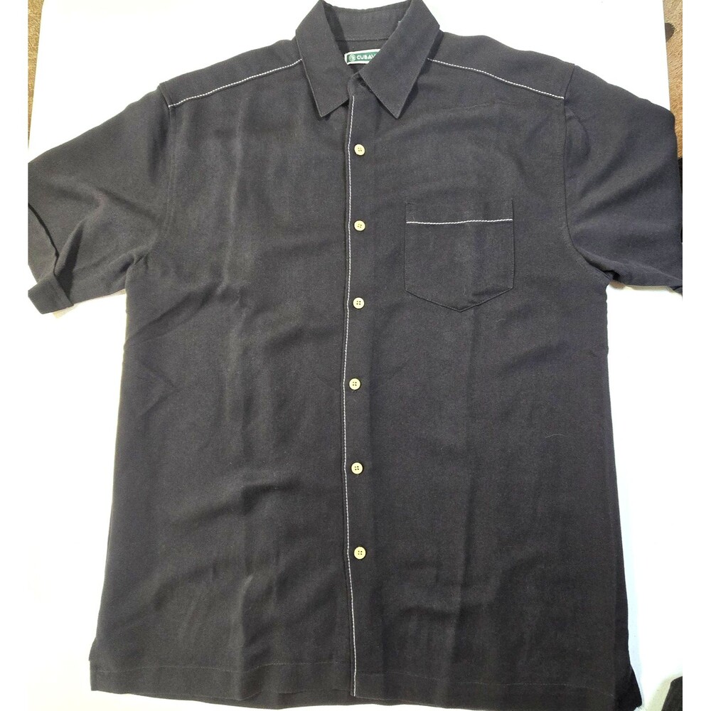 Cubavera Shirt Mens Small Black  Roll Tab Short Sleeve Button Up Casual